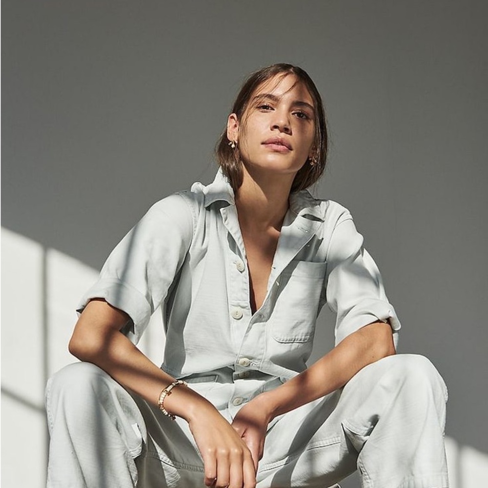 Madewell x As Ever Cotton Utility Workwear Jumpsuit Sage Green Blue NWT XL - Picture 3 of 13